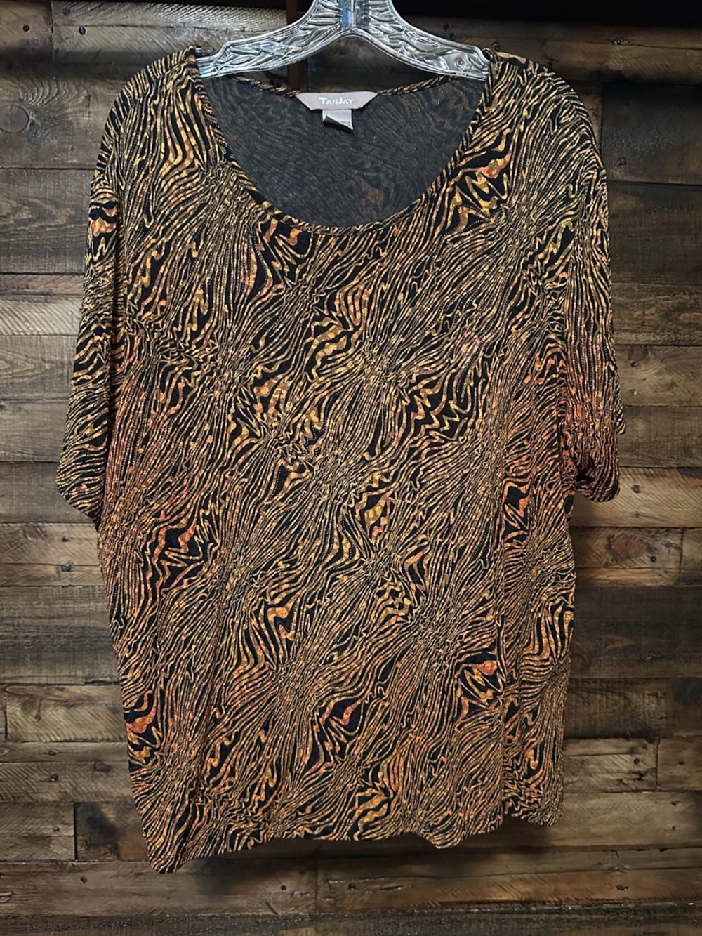 TanJay Black & Orange Animal-Print Scoop Neck Short Sleeve Top